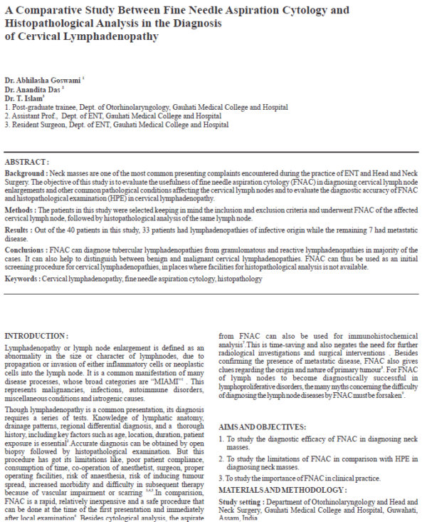 A Comparative Study between Fine Needle Aspiration Cytology and Histopathological Analysis in the Diagnosis