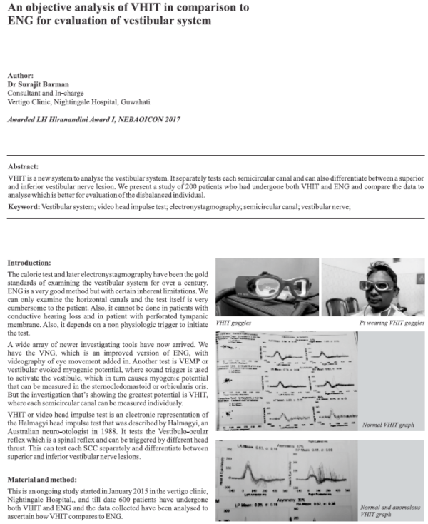 An Objective Analysis of VHIT in Comparison to ENG for Evaluation of Vestibular System