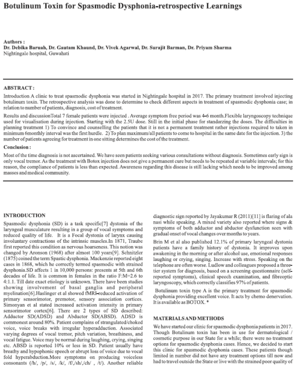 Botulinum Toxin for Spasmodic Dysphonia - Retrospective Learnings