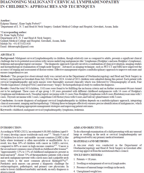 Diagnosing Malignant Cervical Lympadenopathy in Children