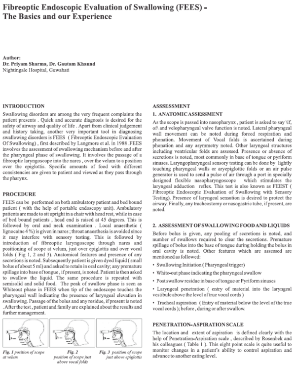 Fibreoptic Endoscopic Evaluation of Swallowing(FEES) - The Basics and our Experience
