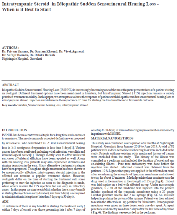 Intratympanic Steriod in idiopathic Sudden Sensorineural Hearing Loss - When is it Best to Start