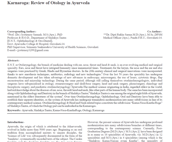 Karnaroga - Review of Otology in Ayurveda