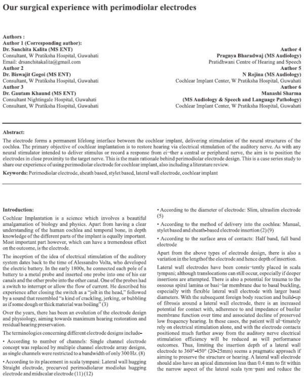 Our Surgical Experience with Perimodiolar Electrodes