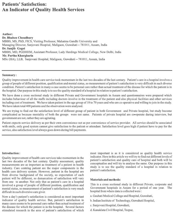 Patients' Satisfaction - An Indicator of Quality Health Services