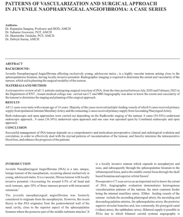 Patterns of Vascularization and Surgical Approach in Juvenile Naopharyngeal Angiofibroma