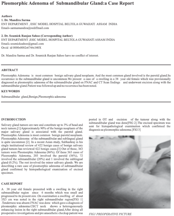Pleomorphic Adenoma of Submandibular Gland - A Case Report