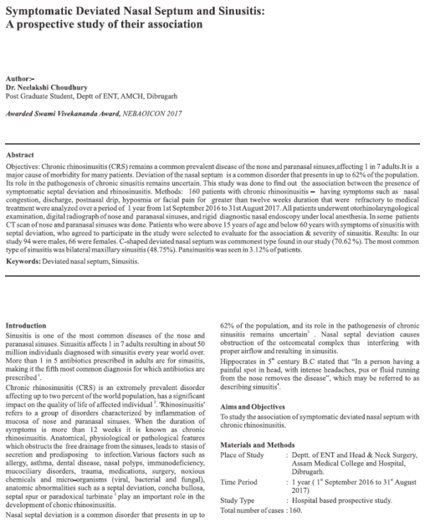 Symptomatic Deviated Nasal Septum and Sinusitis - A prospective study of their association