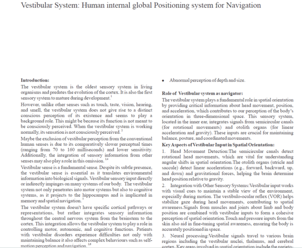 Vestibular System - Human Internal Global Positioning System for Navigation