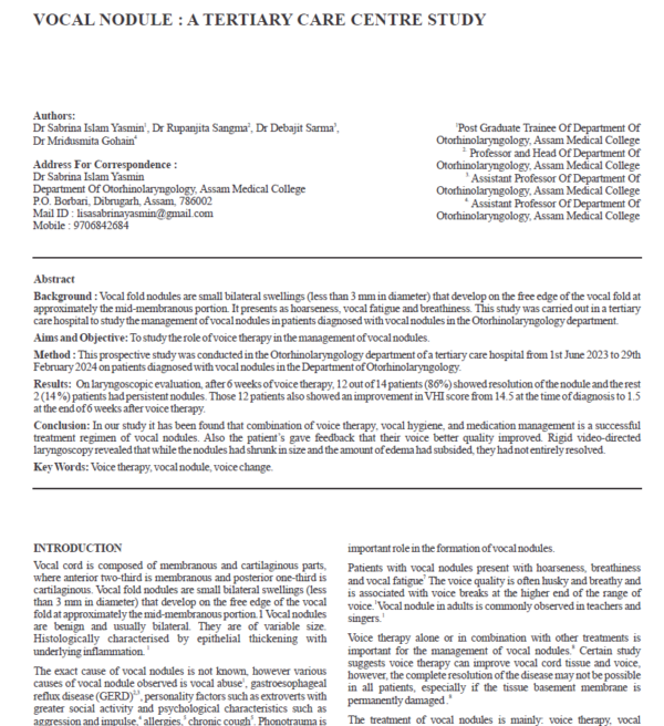 Vocal Nodule - A Tertiary Care Centre Study